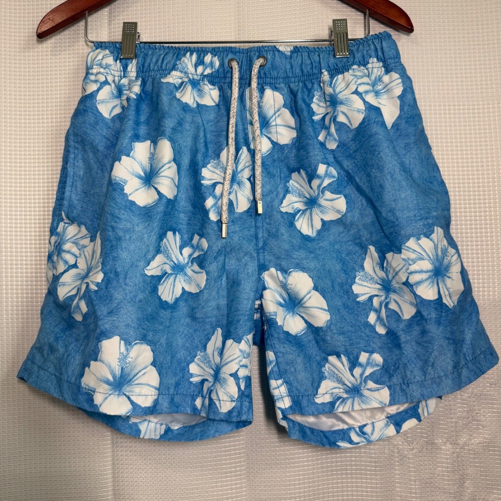 The Endless Summer Swim Trunks Large Blue Hibiscus Print Board Shorts